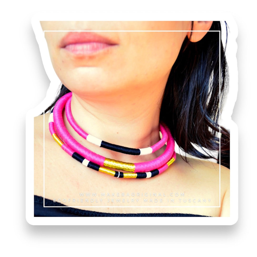 Girocollo Tri - Cairo - Rosa Fuxia oro gold