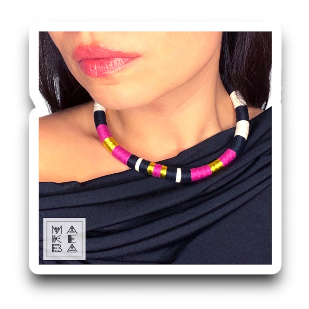 Collana Singola - Cleopatra - Magenta rosa Oro/Gold
