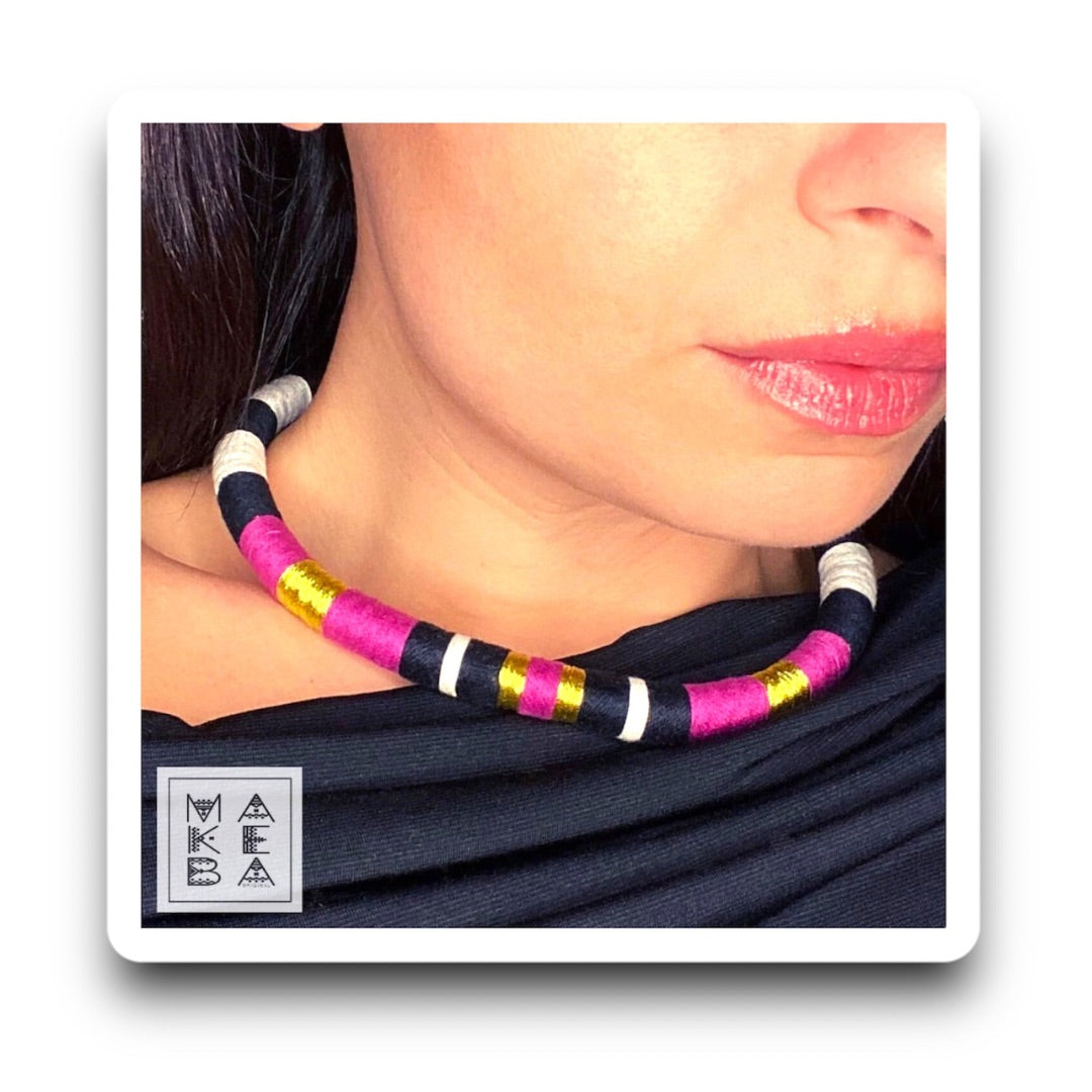 Collana Singola - Cleopatra - Magenta rosa Oro/Gold