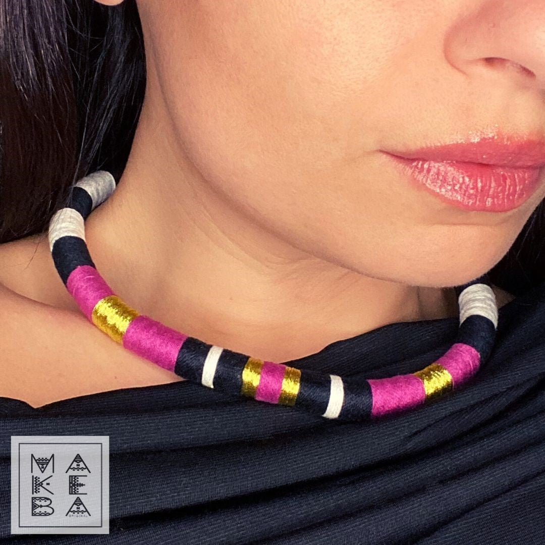 Collana Singola - Cleopatra - Magenta rosa Oro/Gold
