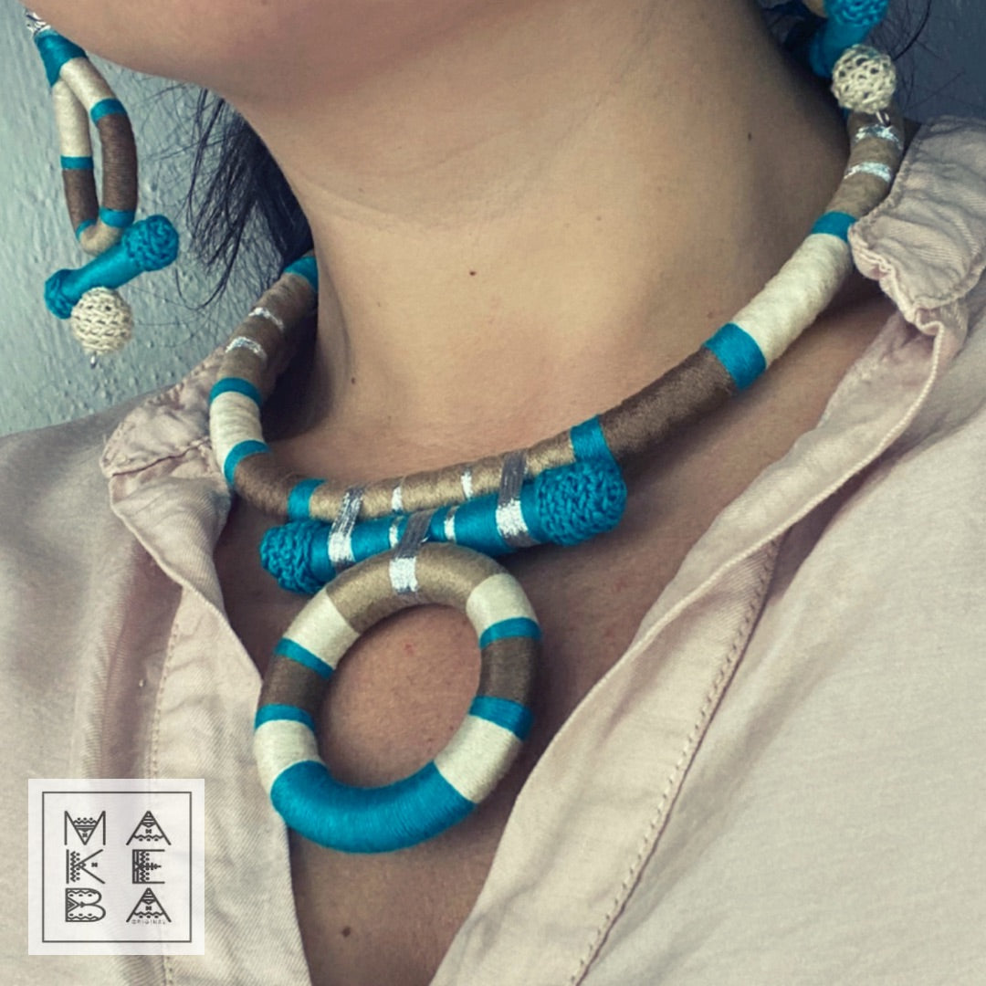 COLLANA ANTHEA - BEIGE PETROLIO CASTAGNA