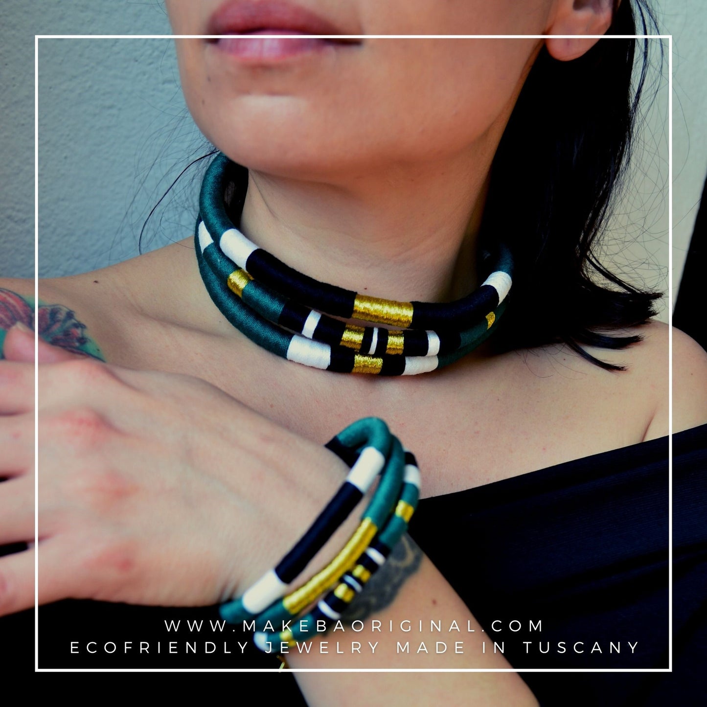 Bracciale Tri Cairo - Verde bosco oro gold