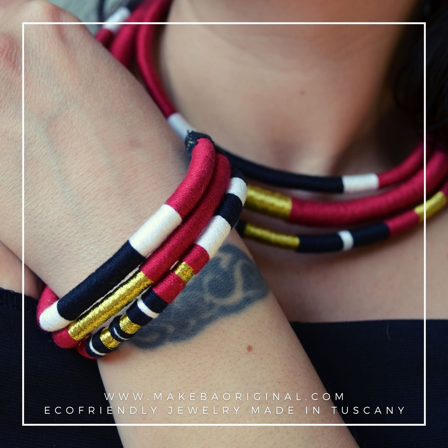 Bracciale Tri Cairo - Borgogna rosso oro gold