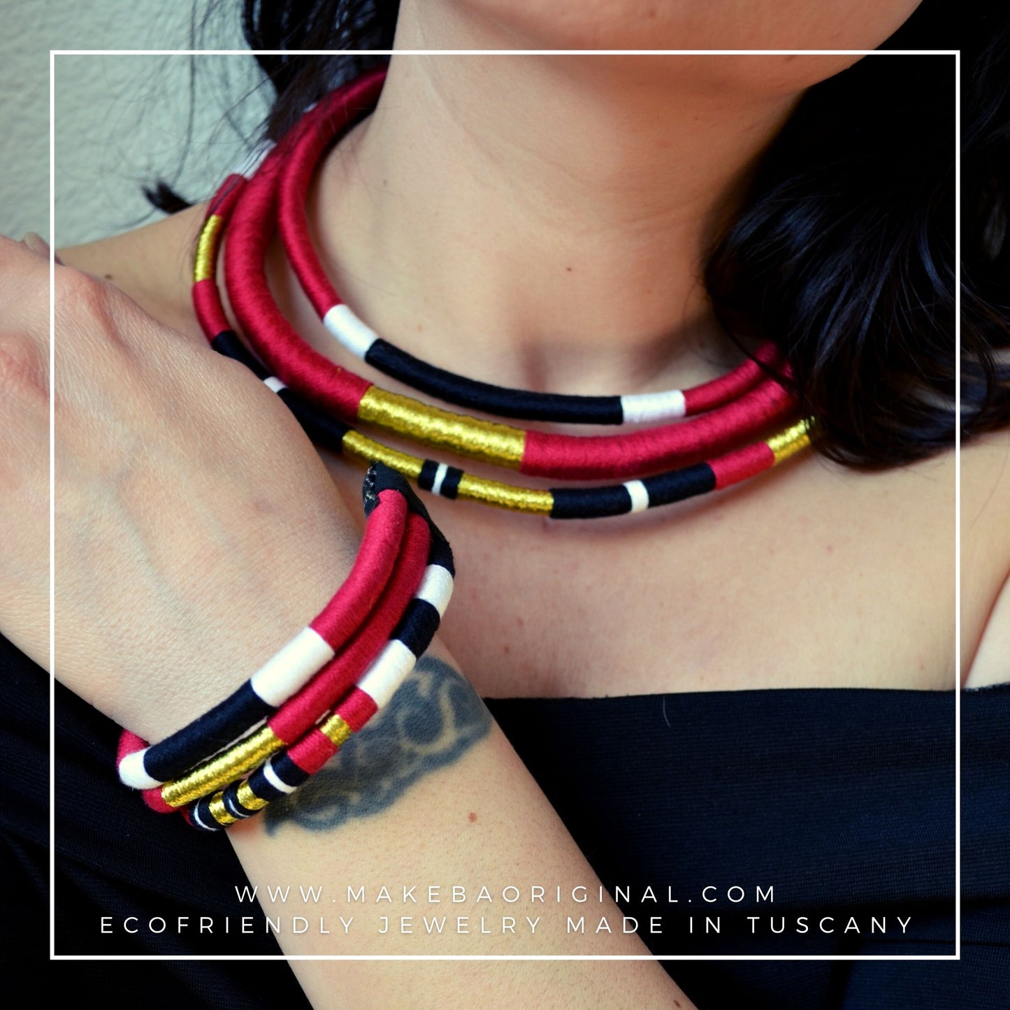 Bracciale Tri Cairo - Borgogna rosso oro gold