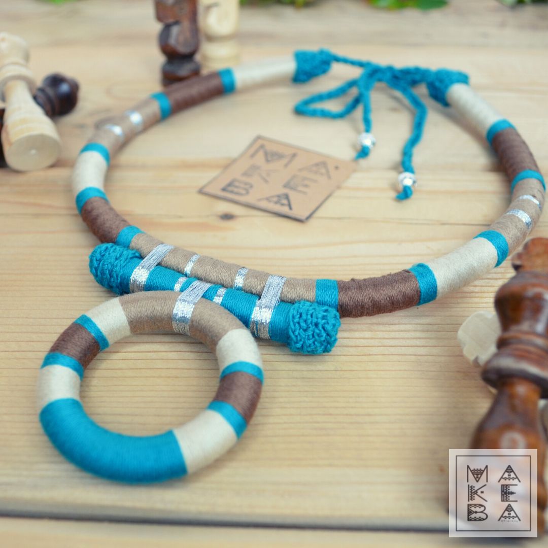 COLLANA ANTHEA - BEIGE PETROLIO CASTAGNA