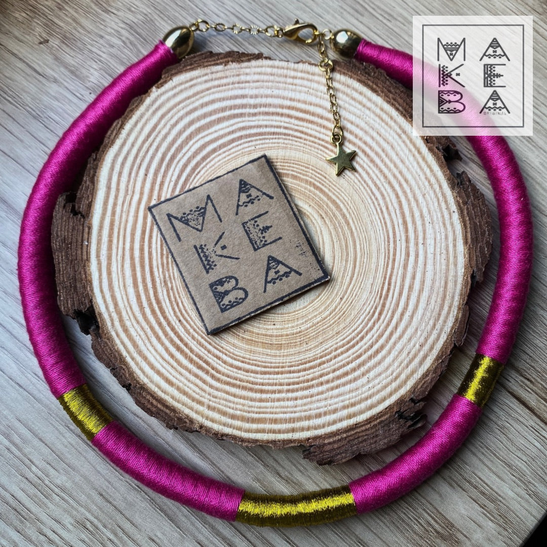 Collarino singolo - Rosa Fuxia oro gold