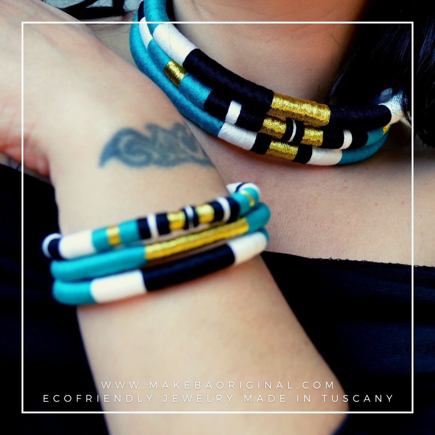 Bracciale Tri Cairo - Petrolio verde oro gold
