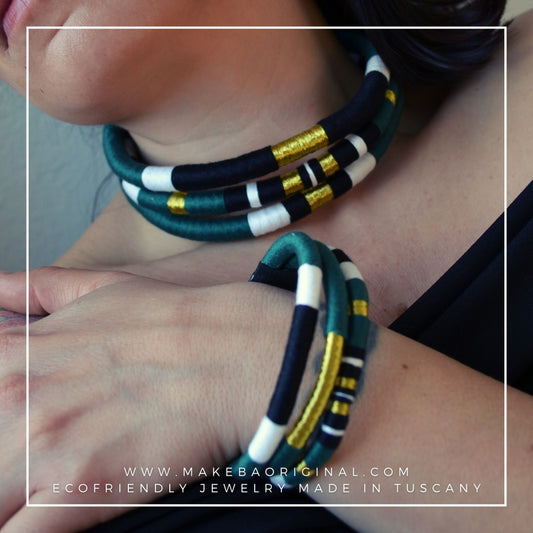 Bracciale Tri Cairo - Verde bosco oro gold