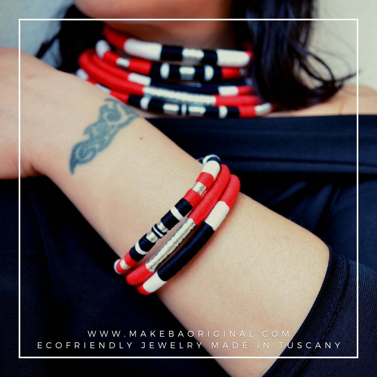 Bracciale Tri Cairo - Rosso Argento silver