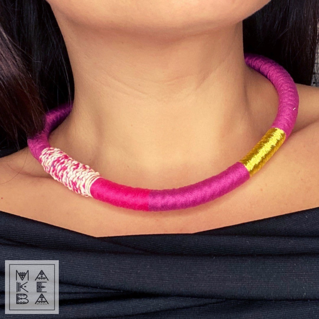 Collana singola - Habibi - Magenta rosa oro gold